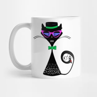 Vintage black cat with a hidden beaver in her tail Mug